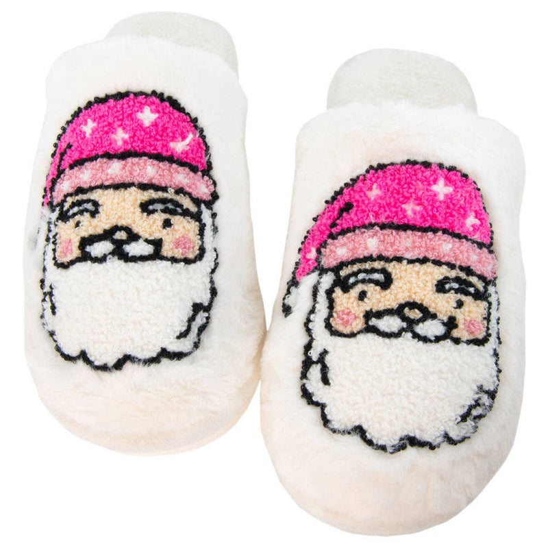 Pink Santa Slippers in White