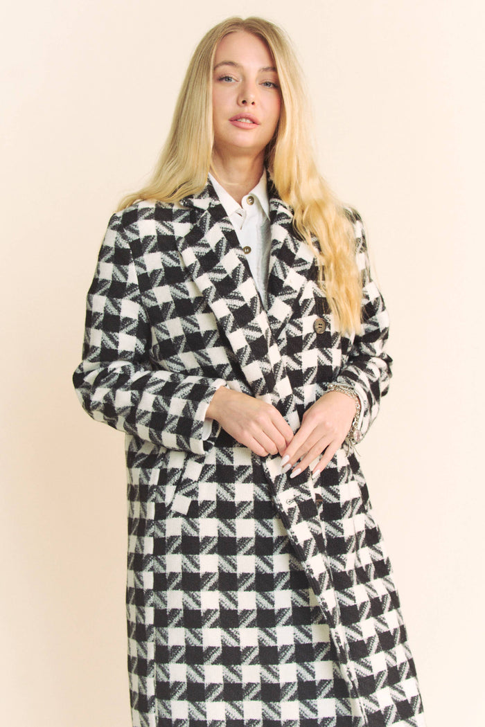 Knit Tweed Double Button Jacket in Black White