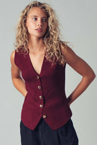 Sculpted Button Vest in Burgundy