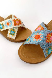 Granny Square Floral Crochet Sandal in Ivory