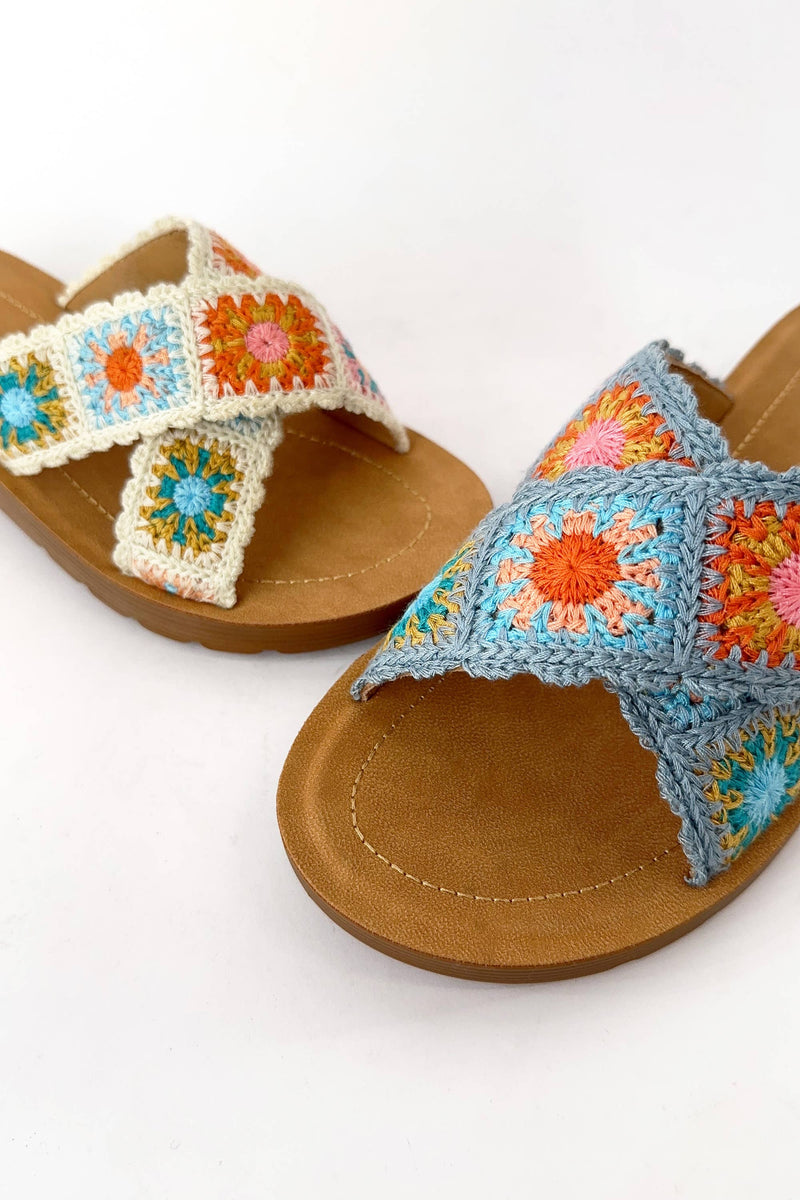 Granny Square Floral Crochet Sandal in Ivory
