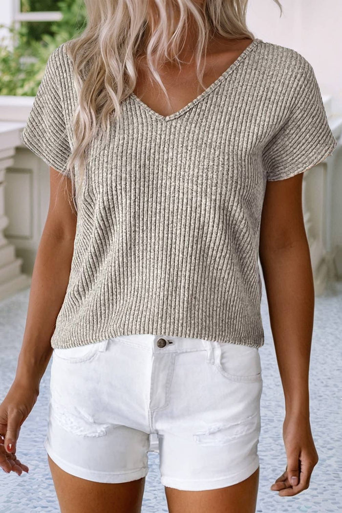 Ribbed Bow Back Top in Gray Morning