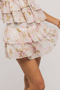 Ruffled Floral Summer Garden Mini Skirt in Pink