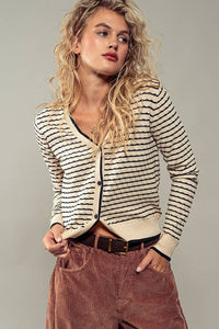 Pyramidal Striped Cardigan in Tan and Black
