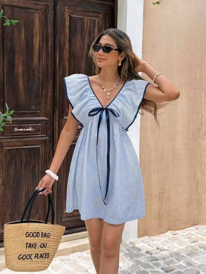 Miss Sparkling Striped V Neck Dress