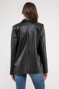 Notch Collar Faux Leather Blazer
