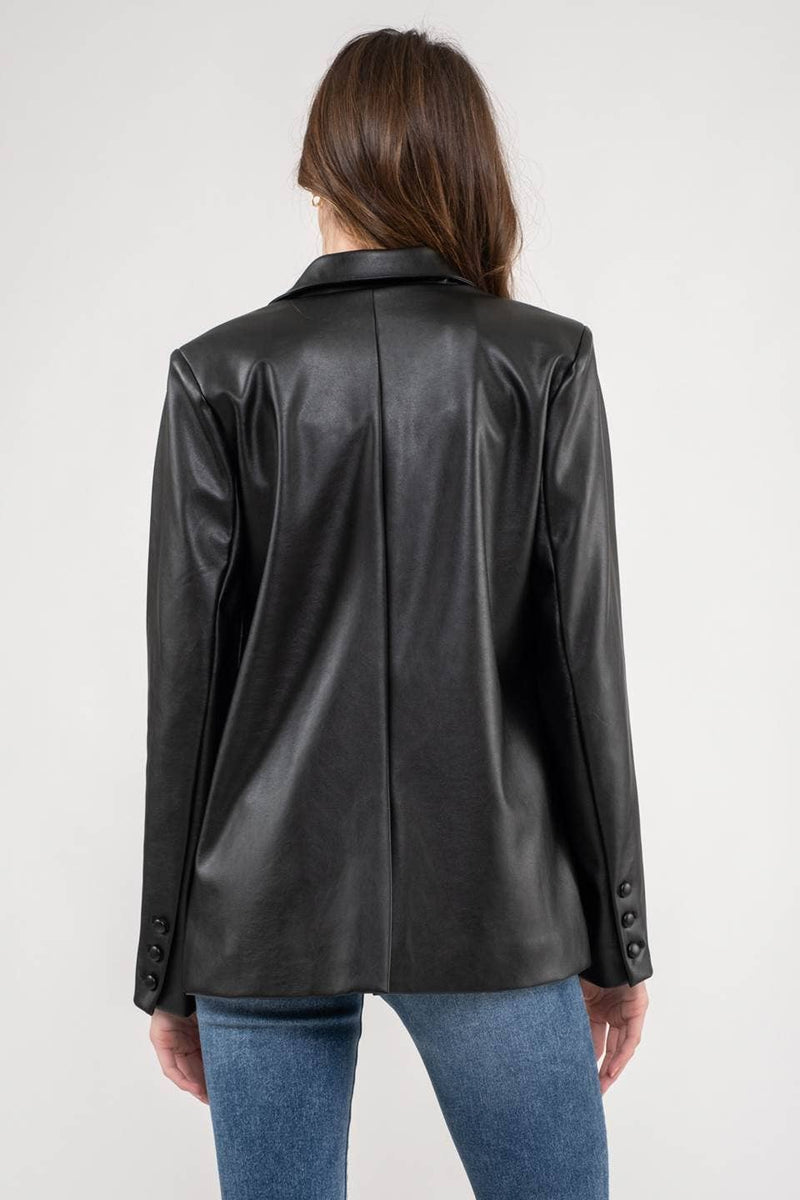 Notch Collar Faux Leather Blazer