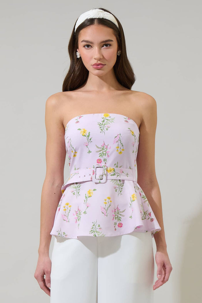 Margote Floral Megen Strapless Top: Blush/Pink