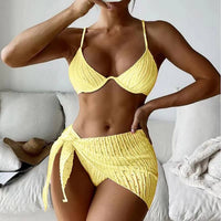 Yellow Sexy Backless Bikini Swimwear for Women 3 Piece Set