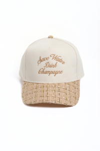 SAVE WATER DRINK CHAMPAGNE embroidered tweed brim cap: Beige