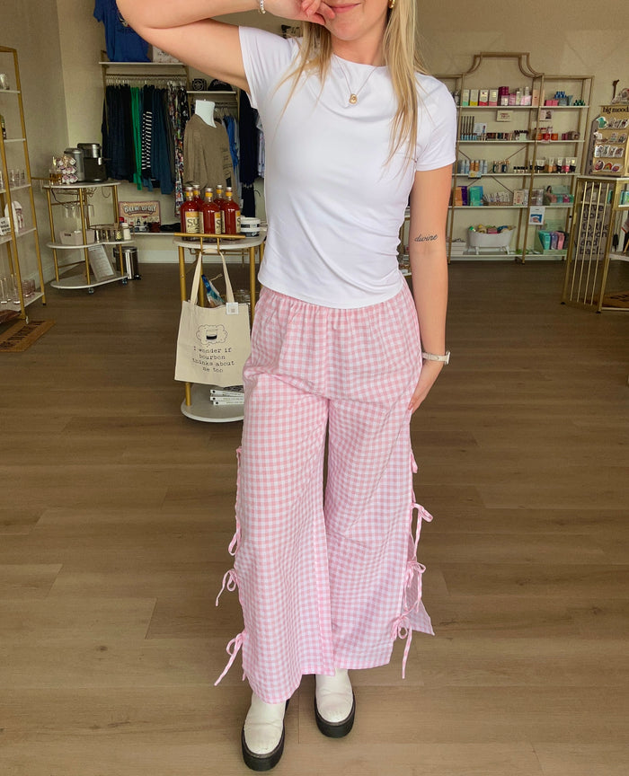 Side Bow Tie Pants in Pink