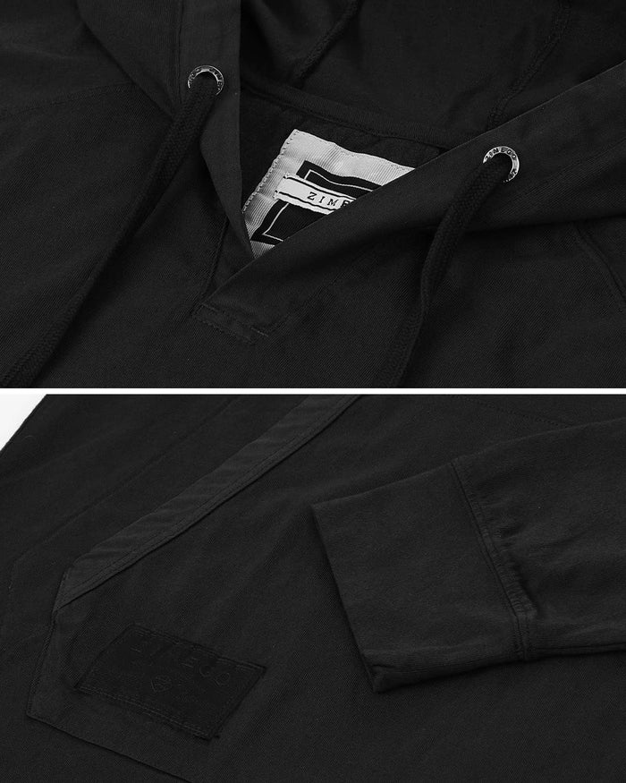 Black Casual Long Sleeve Hoodie Henley