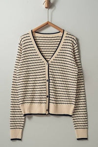 Pyramidal Striped Cardigan in Tan and Black