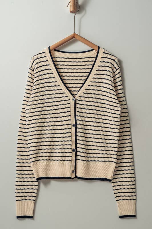 Pyramidal Striped Cardigan in Tan and Black
