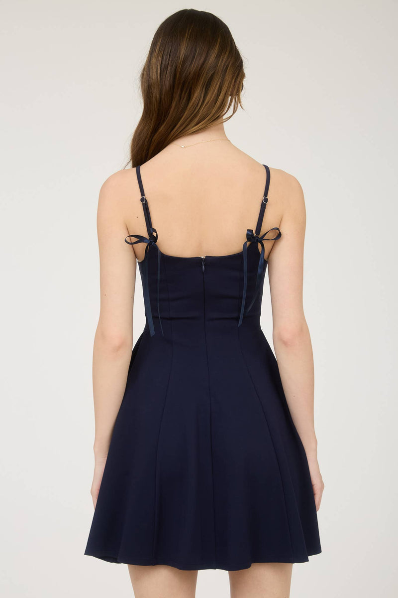 Spaghetti Strap Back Ribbon Detail Mini Dress in Ruby