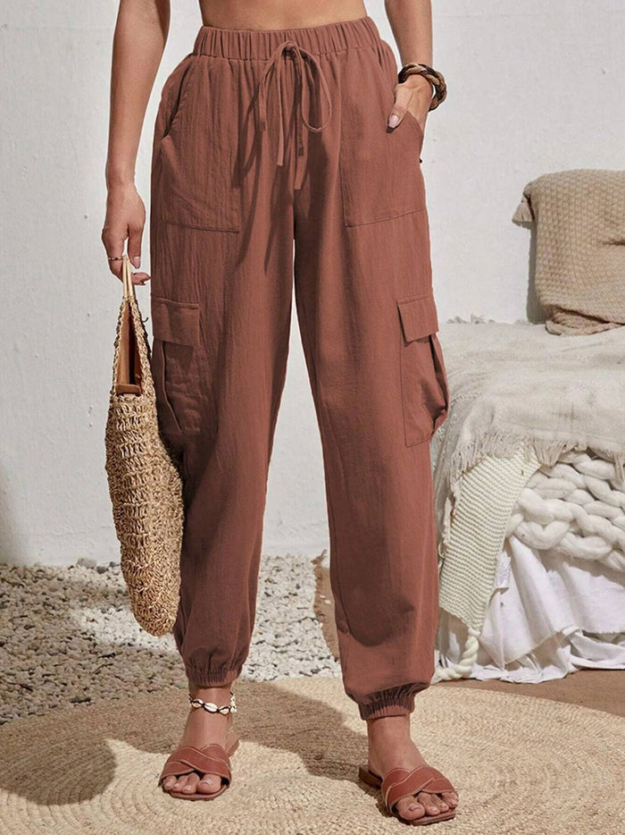 Drawstring Pocket Pant in Rust