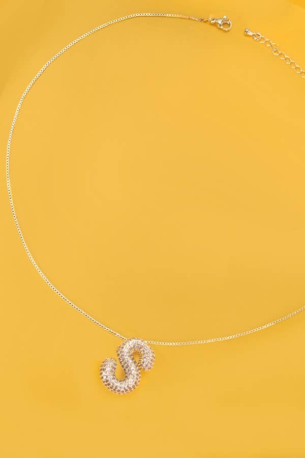 Initial Pavé Bubble Balloon Necklace in Gold