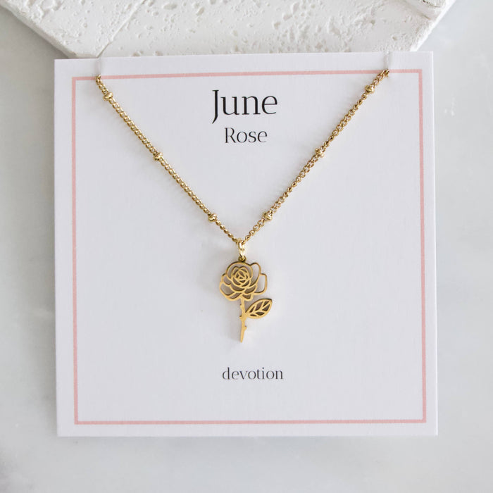 June Birth Flower Necklace: Rose