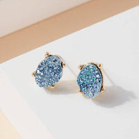 Druzy Sparkly Stone Crystals Stud Earrings: Rose Gold