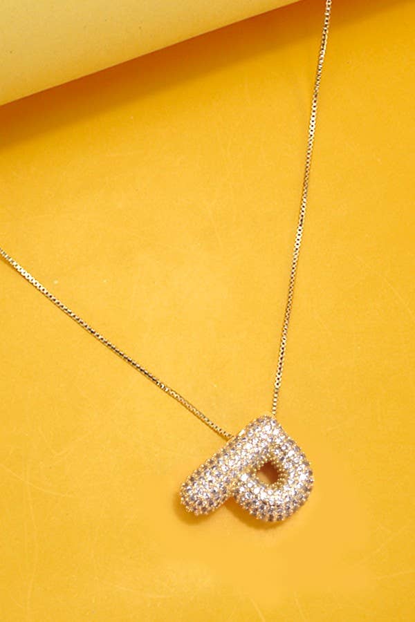 Initial Pavé Bubble Balloon Necklace in Gold