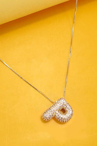 Initial Pavé Bubble Balloon Necklace in Silver