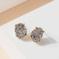 Druzy Sparkly Stone Crystals Stud Earrings: Rose Gold