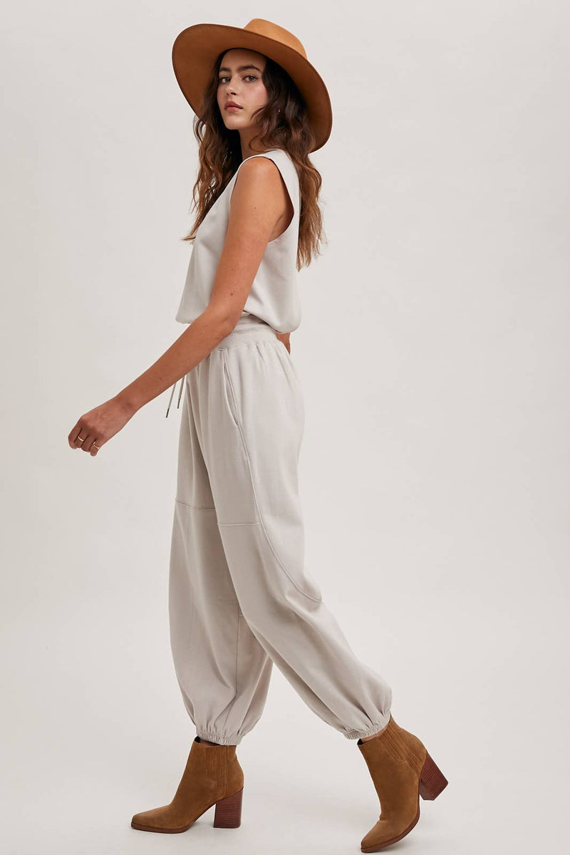Drawstring Waist Sleeveless Knit Jumpsuit