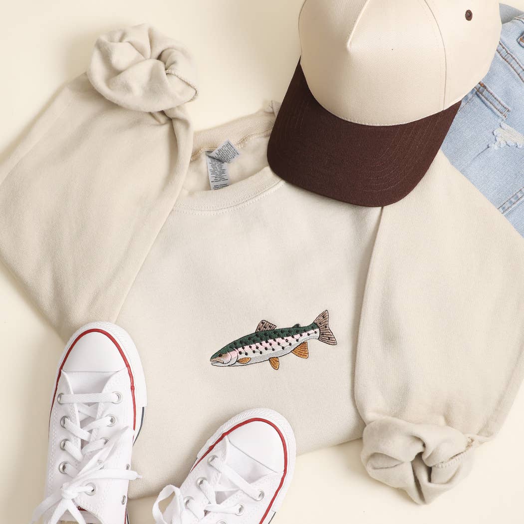 Rainbow Trout Fish Embroidered Heavyweight Sweatshirt
: SAND / XL