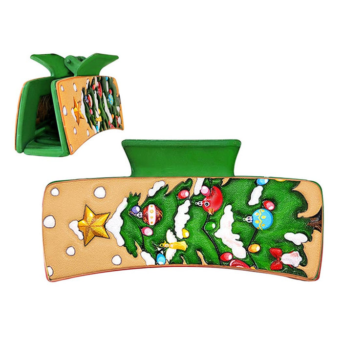 Christmas Tree Print Leather Hair Claw