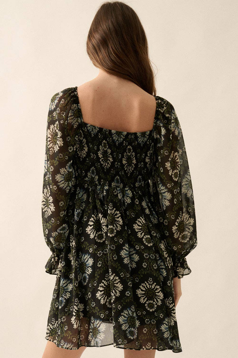 Floral Sheer Empire-Waist Mini Dress The Care Boutique Floral Sheer Empire-Waist Mini Dress The Care Boutique