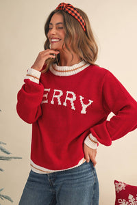 MERRY Color Block Drop Shoulder Christmas Sweater
