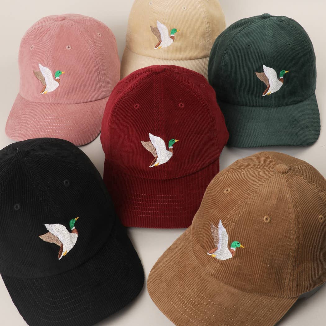 FLYING MALLARD Embroidered Corduroy Baseball Cap: MAUVE / One Size