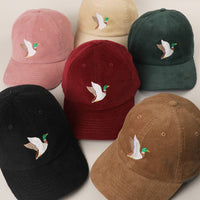 FLYING MALLARD Embroidered Corduroy Baseball Cap: MAUVE / One Size