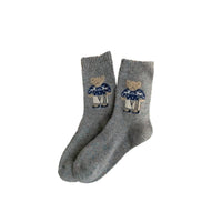 Thick Warm Wool Socks Bear Knit Crew Socks: DARKGREY