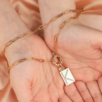 K Initial Necklace with Paperclip Chain: 18k Gold Plated