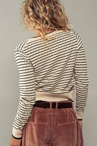 Pyramidal Striped Cardigan in Tan and Black