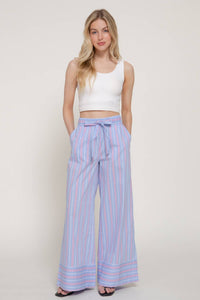 Multi Stripe Poplin Straight Long Pants