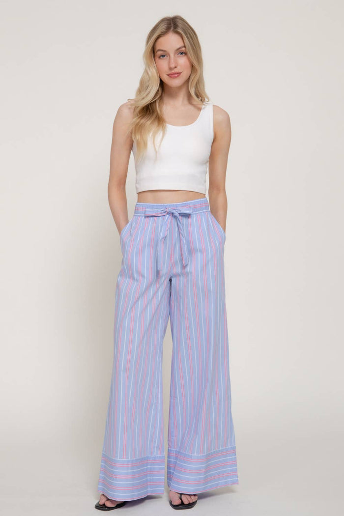 Multi Stripe Poplin Straight Long Pants