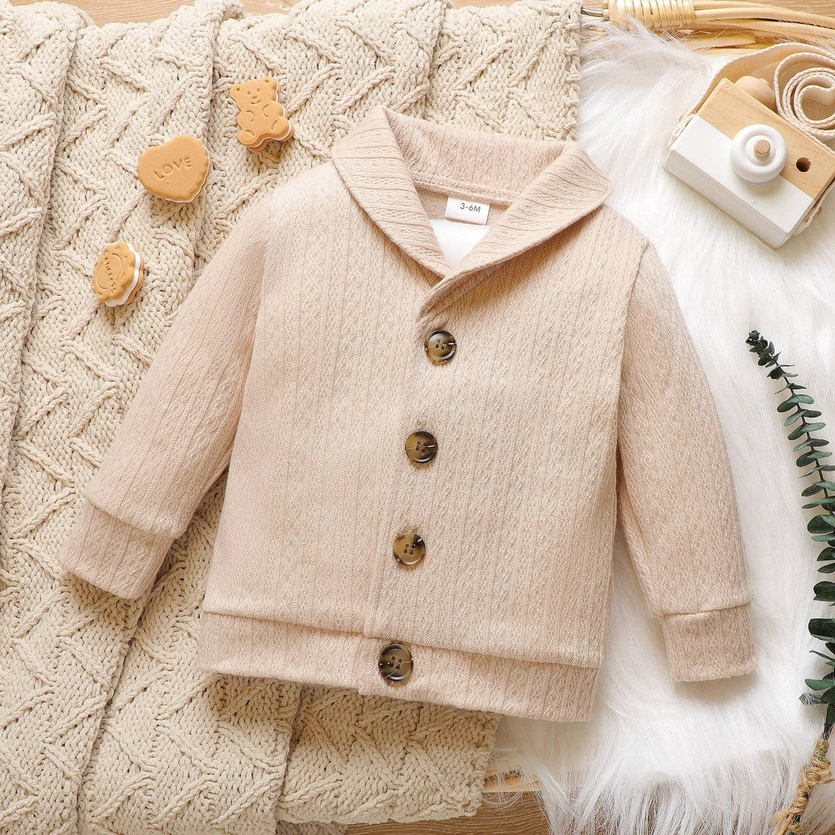 Kid's Solid Lapel Button Down Coat
