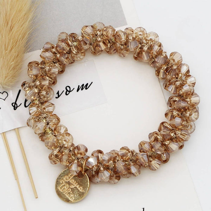 Beaded Faux Pearl Hair Tie Bracelet for Women: Yellow