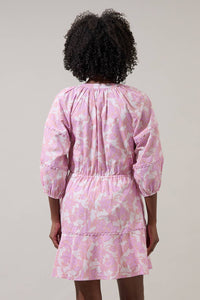 Daney Floral Dabria Split Neck Mini Dress: PINK-CREAM