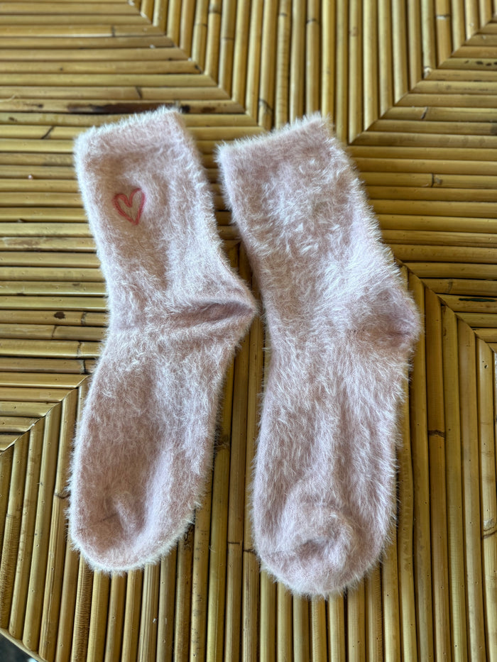 Heart Embroidered Socks in Pink