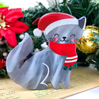 Cute Cat Christmas Hair Clip: Gray