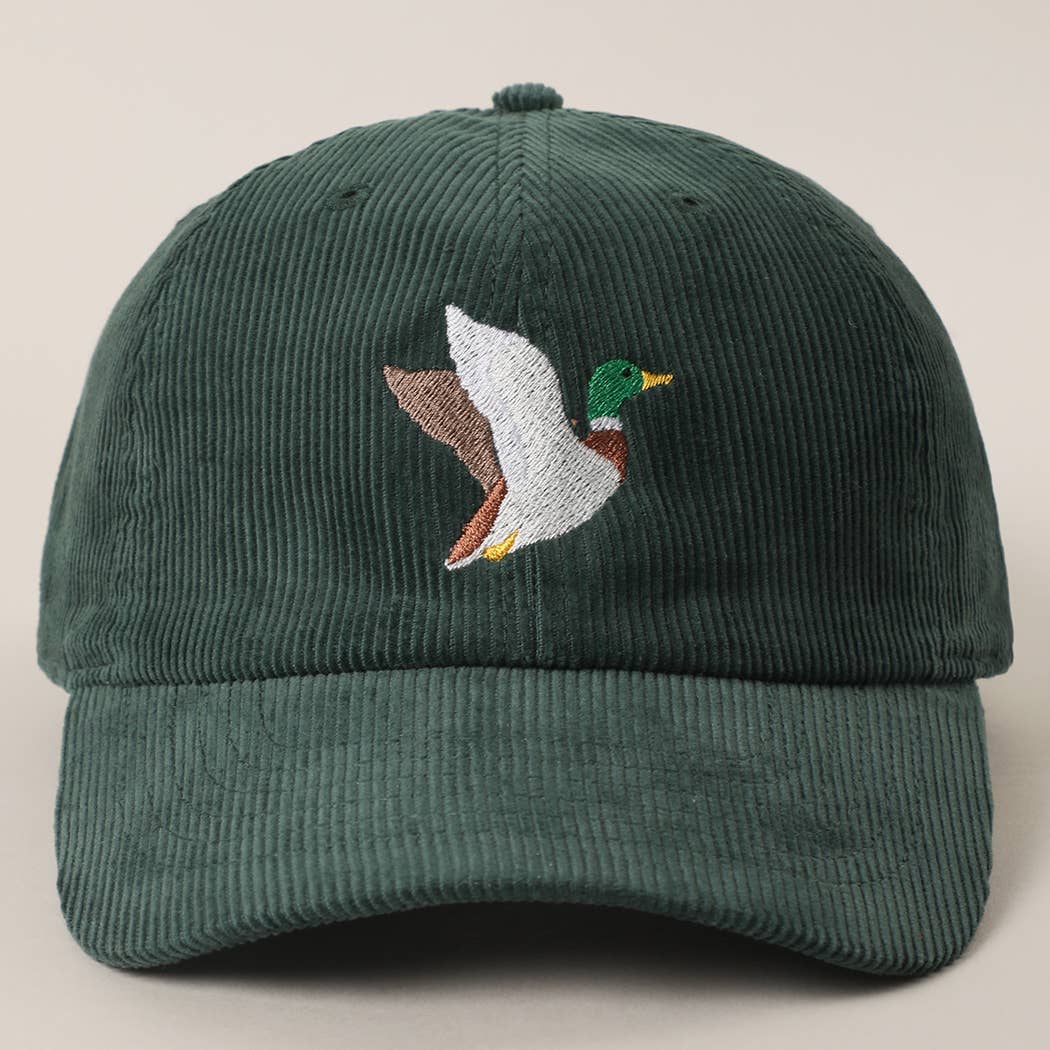 FLYING MALLARD Embroidered Corduroy Baseball Cap: MAUVE / One Size