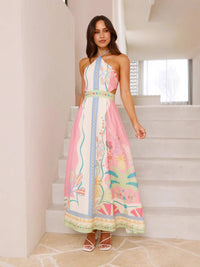 Halter Long Hollowed Waist Dress in Pink