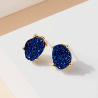Druzy Sparkly Stone Crystals Stud Earrings: Rose Gold