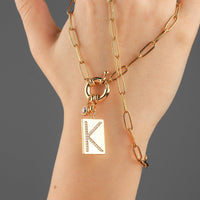 K Initial Necklace with Paperclip Chain: 18k Gold Plated