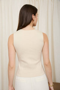 SEAMLESS V NECK GOLD BUTTON KNIT CARDIGAN VEST