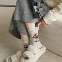 Thick Warm Wool Socks Bear Knit Crew Socks: KHAKI
