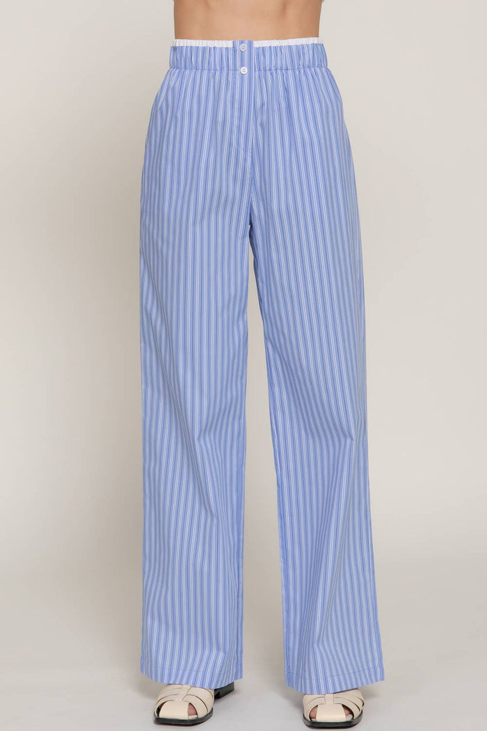 Contrast Waist Combo Boxer Straight Pants